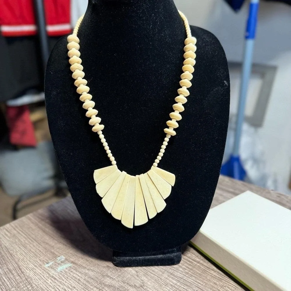 Vintage Fan Pendant Necklace Beaded Boho‎ Chic Statement Jewelry Women